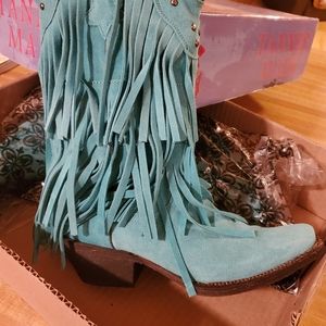 Tanner Fringe Turquoise Suede Boots